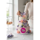 Happyland Mor Renk Pasta Süsü 22'li Pasta Topları,Kelebek,Çiçek ve Tüy Happy Birthday Seti