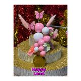 Happyland Pembe Pasa Süsü 22'li Pasta Topları,Kelebek,Çiçek ve Tüy HappyBirthday Süsleme Seti HP608