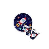 Happyland Uzay Temalı Plastik Bardak 8 Adet Plastki Tabak 8 Adet