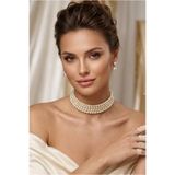 Happyline 4 Sıralı Cam İnci Kolye, Özel Tasarım Kolye, Choker Kolye, Tasma Kolye, Şık Kolye, Kolye