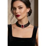 Happyline Baget Bordo Taşlı Siyah İncili Choker Kolye, Siyah Cam İncili Kolye , İnci Tasma Kolye, Gümüş Kaplama Tasarım Kolye, Abiye Kolye, Kolye