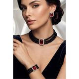 Happyline Baget Bordo Taşlı Siyah İncili Choker Set Takım, Siyah Cam İncili Kolye , İnci Tasma Kolye ,Küpe , Bileklik , Gümüş Kaplama Tasarım Set Kolye, Abiye Takı,