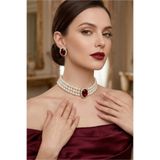 Happyline Bordo Oval Taşlı Choker Kolye Küpe Takım Tasma Kolye Cam İncili Gold Kaplama Renkli