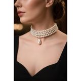 Happyline Cam Cam İnci Choker, Barok Tasma Kolye İncili Tasma, Choker Kolye Özel Tasarım