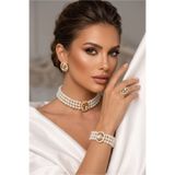 Happyline Cam İncili bal oval taşlı gold kaplama inci choker kolye tasarım şık kolye set küpe bileklik yüzük takım
