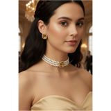 Happyline Cam İncili Gold Kaplama Bal Taşlı Tasma Choker Baget Kolye Özel Tasarım Kolye Gold Kolye Set Küpe Takım
