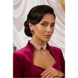 Happyline Cam İncili Gold Kaplama Fuşya Baget Taşlı Tasma Choker Kolye Özel Tasarım Kolye Şık Kolye Set Küpe Takım