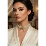 Happyline Cam İncili Gold Kaplama Tasma Bal Baget Taşlı Choker Kolye Özel Tasarım Kolye Renkli Choker Kolye