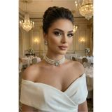Happyline Cam İncili gold kaplama tasma choker kolye küpe takım özel tasarım set takım