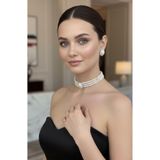 Happyline Cam İncili gümüş kaplama tasma choker kolye küpe takım özel tasarım