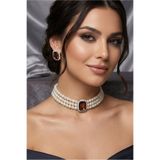 Happyline Cam İncili Gümüş Kaplama Tasma Kahve Taşlı Choker Baget Kolye Özel Tasarım Kolye Set Küpe Takım 2,5 cm