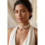 Happyline Cam İncili Gümüş Kaplama Tasma PembeBaget Taşlı Choker Kolye Özel Tasarım Kolye Renkli Choker Kolye