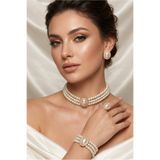 Happyline Cam İncili oval taşlı gold kaplama inci tasma choker kolye tasarım kolye kolye yüzük set küpe bileklik takım