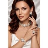 Happyline Cam İncili oval taşlı gümüş kaplama inci tasma choker kolye tasarım kolye kolye yüzük set küpe bileklik takım