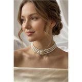 Happyline Cam İncili Sedefli Gümüş Kaplama Tasma Taşlı Choker Kolye Özel Tasarım Baget Kolye Choker Kolye