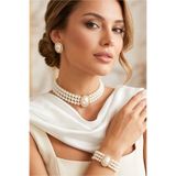 Happyline Cam İncili taşlı gold kaplama inci tasma choker kolye tasarım kolye şık kolyeset küpe bileklik takım