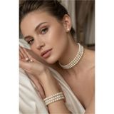 Happyline Cam İncili Tasma Kolye, Choker Kolye, Tasarım Kolye, Şık Kolye, Kolye Küpe Takım, İnci Set Kolye
