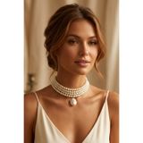 Happyline Cam İncili Tasma Kolye, Choker Kolye,Tasarım Kolye, Şık Kolye, Kolye, İnci Set Kolye