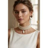 Happyline Cam İncili Tasma Kolye, Choker Kolye,Tasarım Kolye, Şık Kolye, Kolye Set, Küpe Takım, İnci Set Kolye