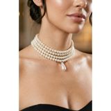 Happyline Choker Kolye Özel Tasarım , Cam İnci Choker, Barok Tasma Kolye Cam İncili Tasma, Kolye, Krem Kolye