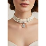 Happyline Damla Taşlı, Cam İncili Choker Kolye, Tasma Kolye, Gümüş Kaplama Tasarım Kolye, Şık Kolye, Kolye