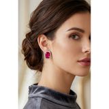Happyline Fuşya Taşlı Küpe Choker Tasma Gümüş Kaplama Kına Küpe Abiye Küpe Baget Küpe 2,5 cm