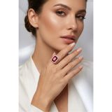 Happyline Fuşya Taşlı Yüzük Gümüş Kaplama Yüzük Kına Yüzük Abiye Yüzük Baget Yüzük 2,5 cm