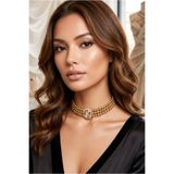 Happyline Gold Boncuklu Bal Taşlı Choker Kolye Gold Kaplama Tasma Choker Baget Kolye Özel Tasarım Kolye Choker Kolye