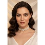 Happyline Gümüş Oval Taşlı Cam İncili Choker Kolye, Tasma Kolye, Gold Kaplama Tasarım Kolye, Şık Kolye, Kolye