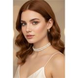 Happyline İnci Choker Kolye, Tasma Kolye, Şık Tasarım Kolye, Cam İnci İki Sıra Sarmalı Kolye, İnci Kolye