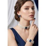 Happyline İncili lacivert baget taşlı gümüş kaplama inci choker kolye tasarım şık kolye set küpe bileklik takım