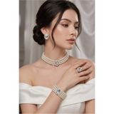 Happyline İncili oval taşlı gümüş kaplama cam inci choker kolye tasarım şık kolye set küpe bileklik yüzük takım
