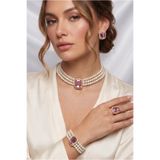 Happyline İncili pembe taşlı gold kaplama cam inci choker kolye tasarım şık kolye set küpe bileklik yüzük takım