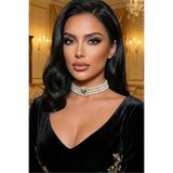 Happyline İncili taşlı gold kaplama am inci tasma choker kolye özel tasarım kolye şık kolye