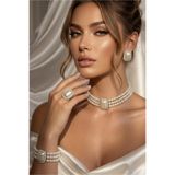 Happyline İncili taşlı gümüş kaplama cam inci choker kolye tasarım şık kolye set küpe bileklik yüzük takım