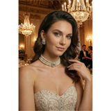 Happyline İncili taşlı gümüş kaplama cam inci tasma choker kolye özel tasarım kolye şık kolye set küpe takım