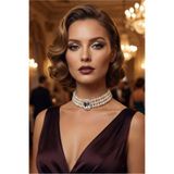 Happyline İncili taşlı gümüş kaplama cam inci tasma choker kolye özel tasarım kolye şık kolye