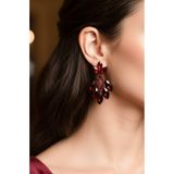 Happyline Kadın Kristal Taşlı Küpe, Sallantılı Küpe, Abiye Küpe Bordo Küpe, Kına Küpe