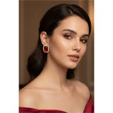 Happyline Kırmızı Taşlı Küpe Gold Kaplama Choker Tasma Kına Küpe Abiye Küpe Baget Küpe 2,5 cm