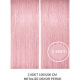Happyloop Party Pembe Arka Fon Perde Kapı Duvar Püsküllü Metalize Işıltılı Parti Doğum Günü Fotoğraf Perdesi