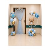 HAPPYLOOPPARTY Erkek Bebek Hastane Odası Kapı Süsü Seti Çember Standlı Baby Folyo Balon Happy Birthday Kapı Tülü 40 Parça Balon Dekorasyon Seti