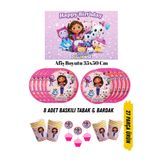 HAPPYLOOPPARTY Gabby Dollhouse Temalı Gabby'in Hayal Evi Doğum Günü Tabak , Bardak , Afiş Seti 35x50