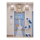 HAPPYLOOPPARTY Hoş Geldin Bebeğim Erkek Bebek Baby Shower Hastane Odası Kapı Süsleme Seti Mavi Beyaz Ayıcıklı Kapı Tülü Balon Standı ve Folyo Balonlu
