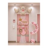 HAPPYLOOPPARTY Hoş Geldin Bebeğim Kız Bebek Baby Shower Hastane Odası Kapı Süsleme Seti Pembe Beyaz Ayıcıklı Kapı Tülü Balon Standı ve Folyo Balonlu