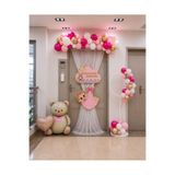 HAPPYLOOPPARTY Hoş Geldin Bebeğim Kız Bebek Baby Shower Hastane Odası Kapı Süsleme Seti Pembe Beyaz Gold Ayıcıklı Kapı Tülü Balon Standı ve Folyo Balonlu