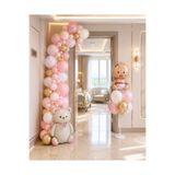 HAPPYLOOPPARTY Kız Bebek Hastane Odası Süsleme Seti 35 Parça | Ayıcık ve Kız Bebek Folyo Balonlu, 7'li Balon Standlı, Pembe Beyaz Gold Doğum Dekorasyon Seti