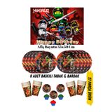 HAPPYLOOPPARTY Ninjago Yapı Oyuncak Temalı Doğum Günü Tabak , Bardak , Afiş Seti