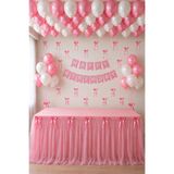 HAPPYLOOPPARTY Pembe Doğum Günü Süsleri Seti Happy Birthday Banner Masa Örtüsü Tül Balon Kurdela Parti Dekorasyon Seti