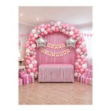 HAPPYLOOPPARTY Pembe Gümüş Doğum Günü Konsept Seti 40’lı Balon Kemeri Yıldız Folyo Balon Perde Banner Parti Seti