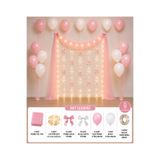 HAPPYLOOPPARTY Pembe Tül Fonlu Doğum Günü Süsleme Seti 15 Balonlu Led Işıklı Fiyonk Dekor Arka Fon Parti Arka Planı Doğum Günü Konsept Parti